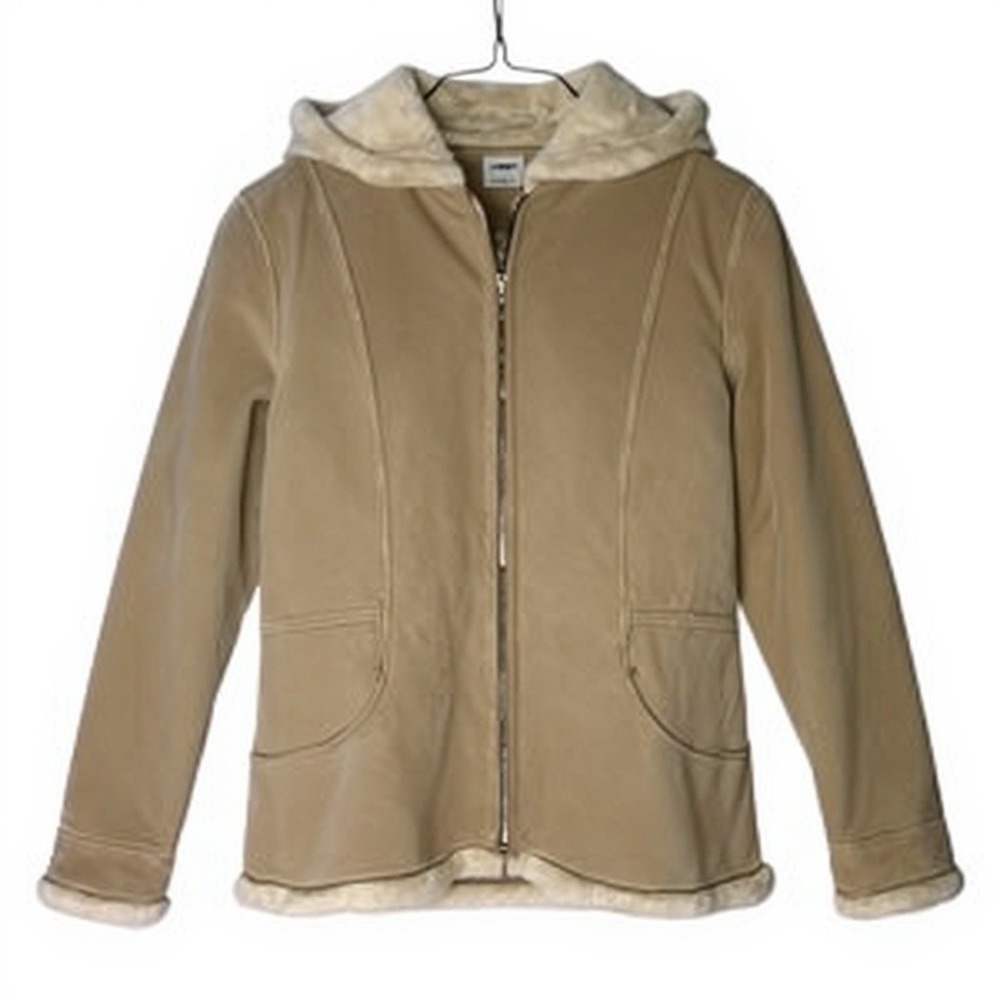 Amerix Tan Leather Sherpa Like Lined Hoodie Full‎ Zip Jacket Small
